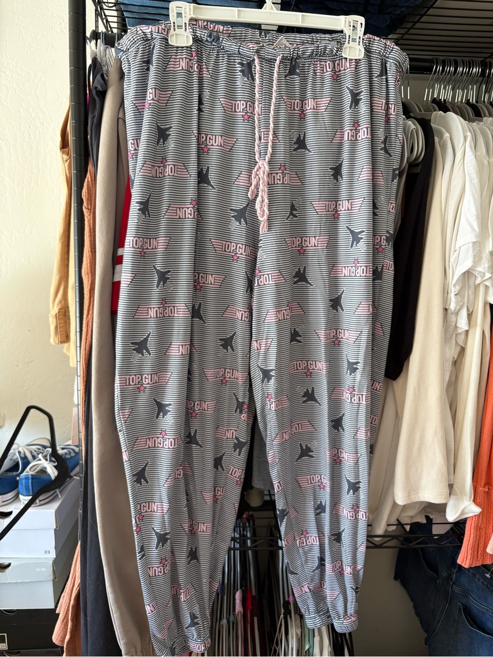 Top Gun Gray & Pink Striped Lounge Pants - Women's Pajama Bottoms